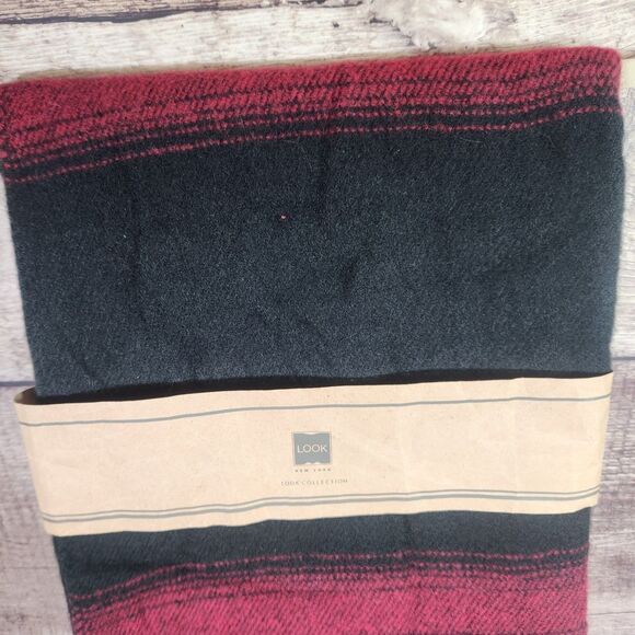 Look By M 22 x 82" Blanket Shawl Wrap NEW Acrylic Fringe Black Red Stripe Scarf - Picture 3 of 8